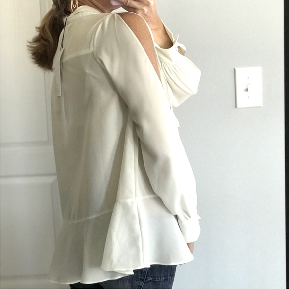 Ivory Neck Tie Long Sleeve Blouse - Picture 4 of 6